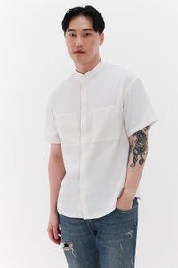 Men Mandarin Collar Shirt in White Men Mandarin Collar Shirt in White