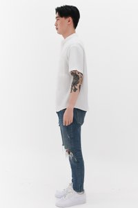 Men Mandarin Collar Shirt in White Men Mandarin Collar Shirt in White