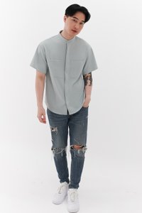 Men Mandarin Collar Shirt in Seafoam Jade