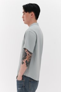 Men Mandarin Collar Shirt in Seafoam Jade