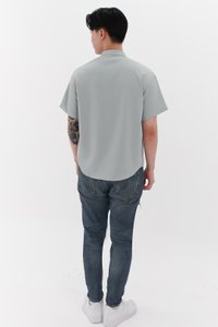 Men Mandarin Collar Shirt in Seafoam Jade