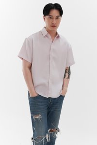 Men Collared Satin Shirt in Lilac Pink Men Collared Satin Shirt in Lilac Pink