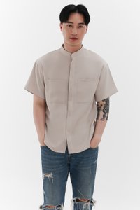 Men Mandarin Collar Shirt in Nude Grey