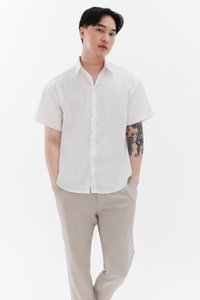Men Collared Satin Shirt in White