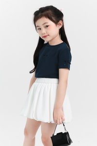 Girl Ribbon Tee in Navy x Navy Ribbon