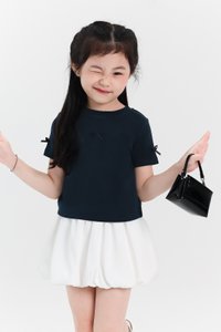 Girl Ribbon Tee in Navy x Navy Ribbon