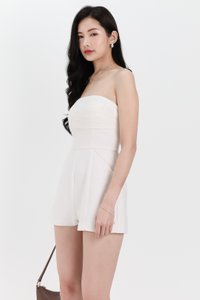 Presley Pleated Tube Romper in White Presley Pleated Tube Romper in White