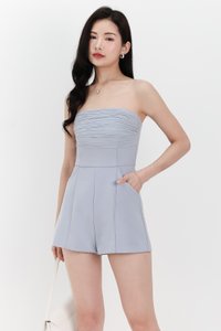 Presley Pleated Tube Romper in Pastel Blue Presley Pleated Tube Romper in Pastel Blue