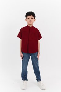 Boy Mandarin Collar Shirt in Maroon Boy Mandarin Collar Shirt in Maroon