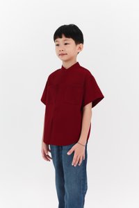 Boy Mandarin Collar Shirt in Maroon Boy Mandarin Collar Shirt in Maroon