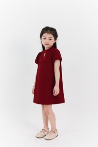Girl Puffy Sleeve Ribbon Dress in Maroon Girl Puffy Sleeve Ribbon Dress in Maroon