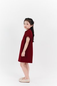 Girl Puffy Sleeve Ribbon Dress in Maroon Girl Puffy Sleeve Ribbon Dress in Maroon