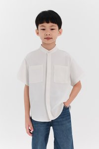 Boy Mandarin Collar Shirt in White