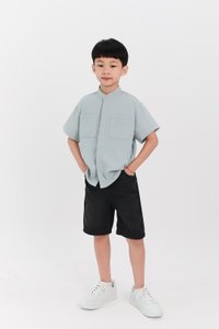 Boy Mandarin Collar Shirt in Seafoam Jade Boy Mandarin Collar Shirt in Seafoam Jade