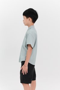 Boy Mandarin Collar Shirt in Seafoam Jade Boy Mandarin Collar Shirt in Seafoam Jade