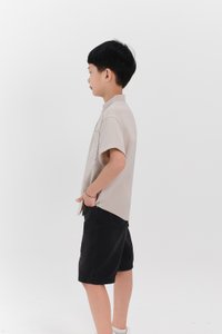 Boy Mandarin Collar Shirt in Nude Grey