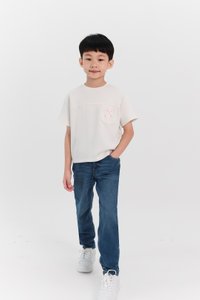 Boy Ribbon Pocket Tee in White x Pink Ribbon