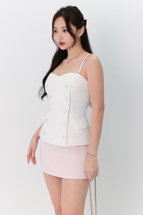 Scarlet Sweetheart Button Top in White