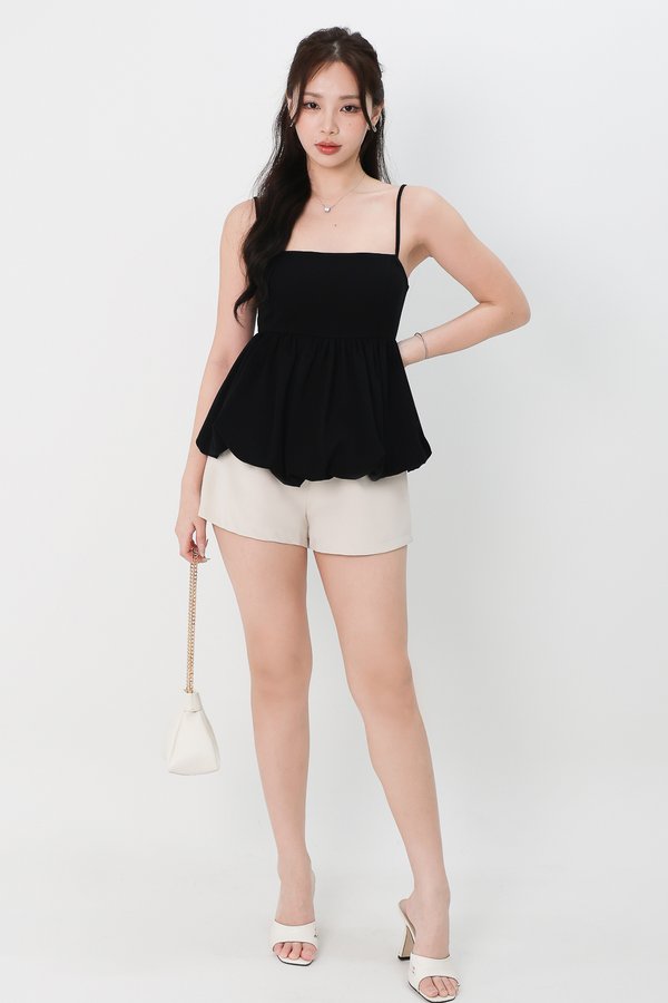 Brittany Bubble Peplum Top in Black