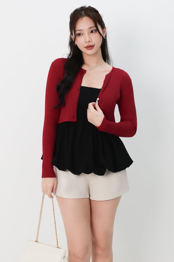 RESTOCKS | Kylie Knit Cardigan in Dark Red