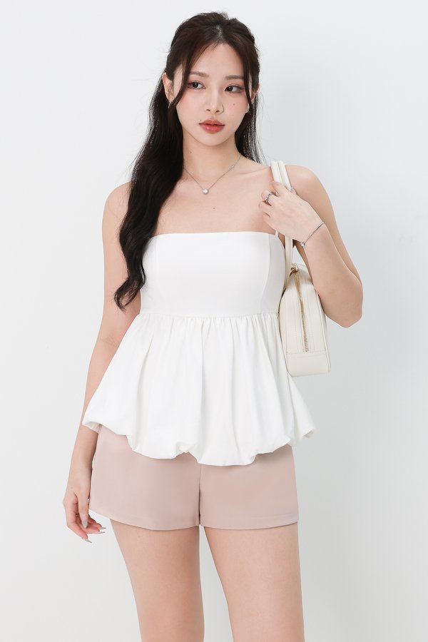 Brittany Bubble Peplum Top in White