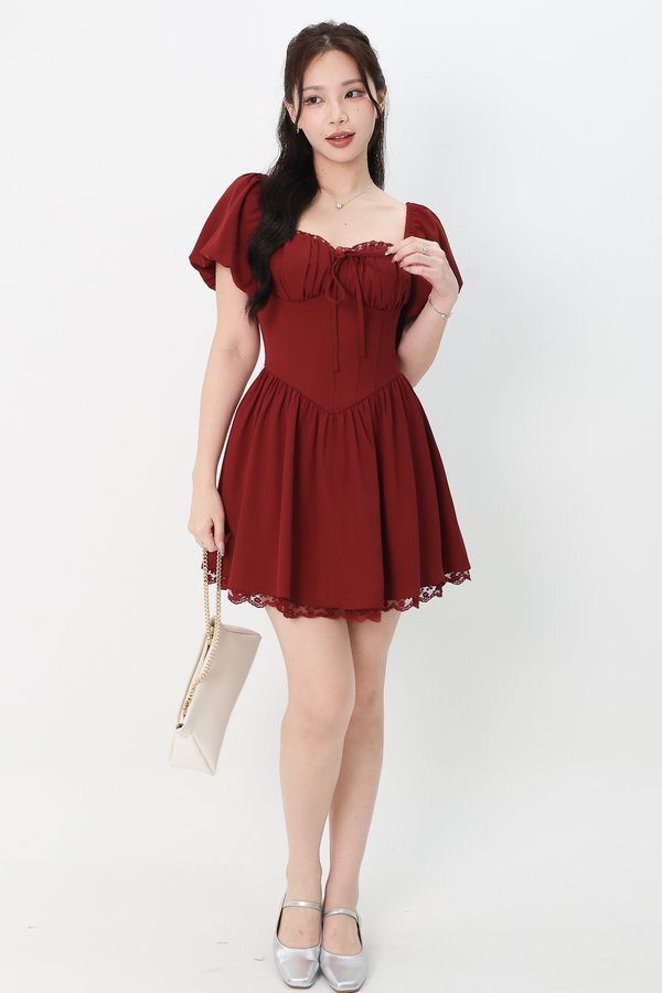 Brenlyn Bustier Romper Dress in Dark Red