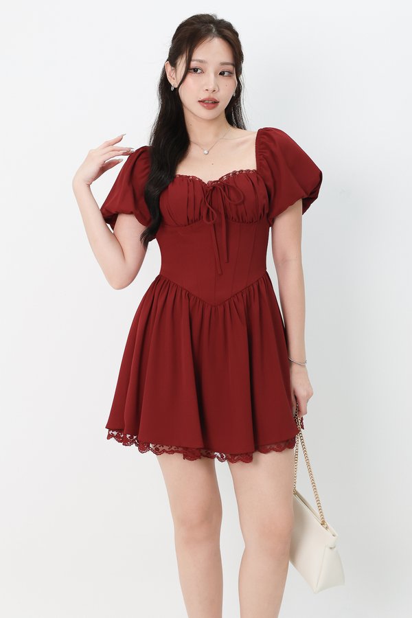 Brenlyn Bustier Romper Dress in Dark Red