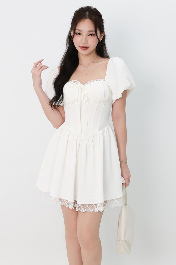 Brenlyn Bustier Romper Dress in White