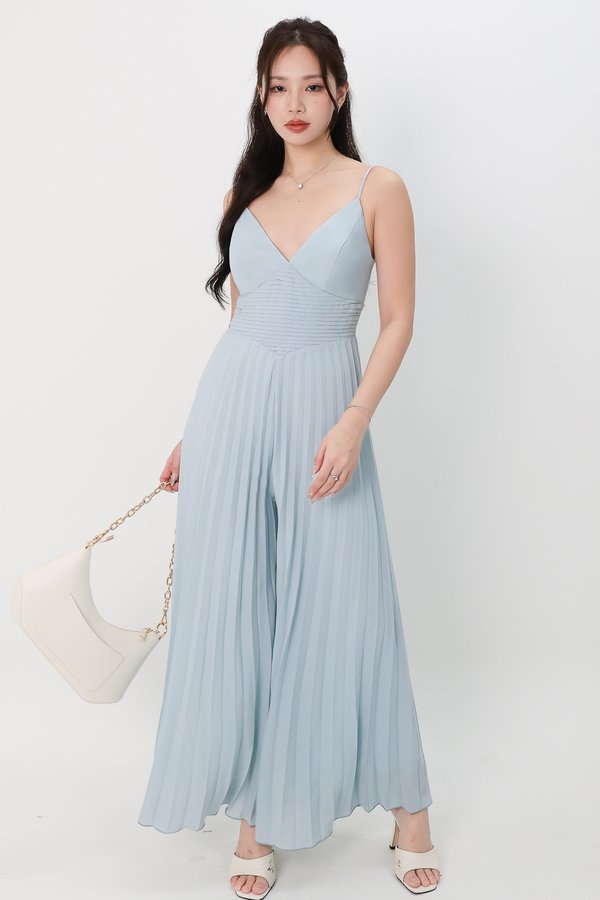 Paitlyn Pleated Jumpsuit in Tiffany Blue