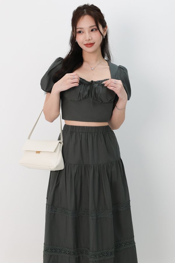 Charlotte Co-ord Bustier Sleeved Top in Muted Forest