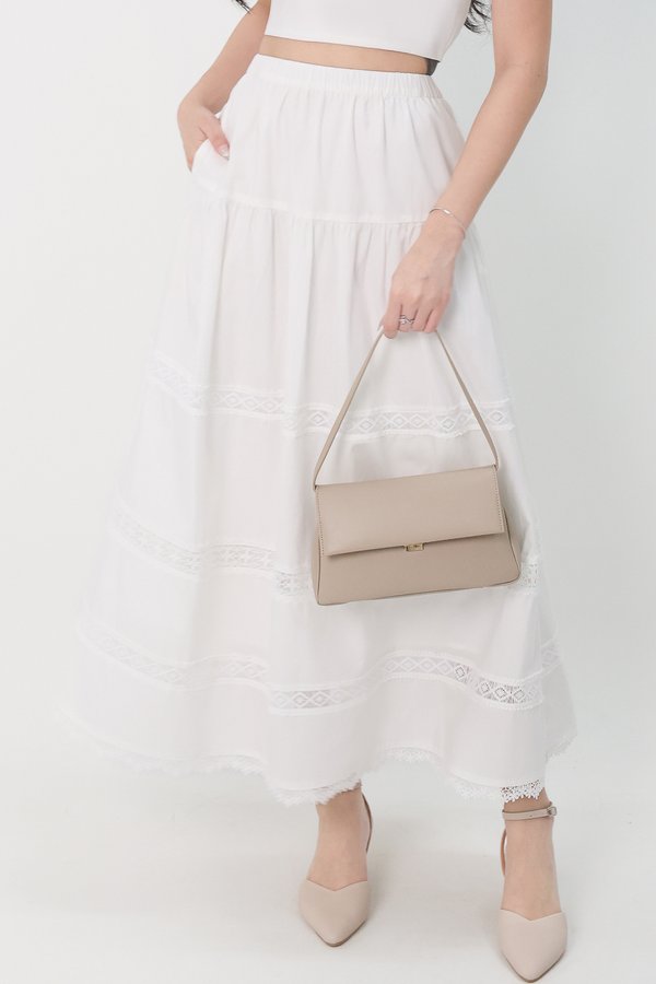 Charlotte Co-ord Crochet Trim Midaxi Skirt in White