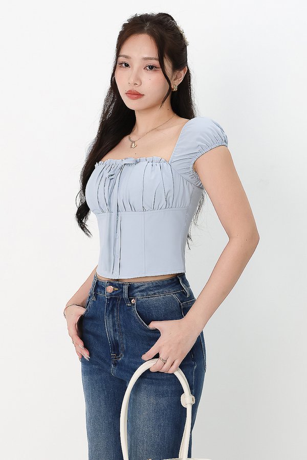 RESTOCKS | Sierra Sleeve Bustier Top in Light Blue