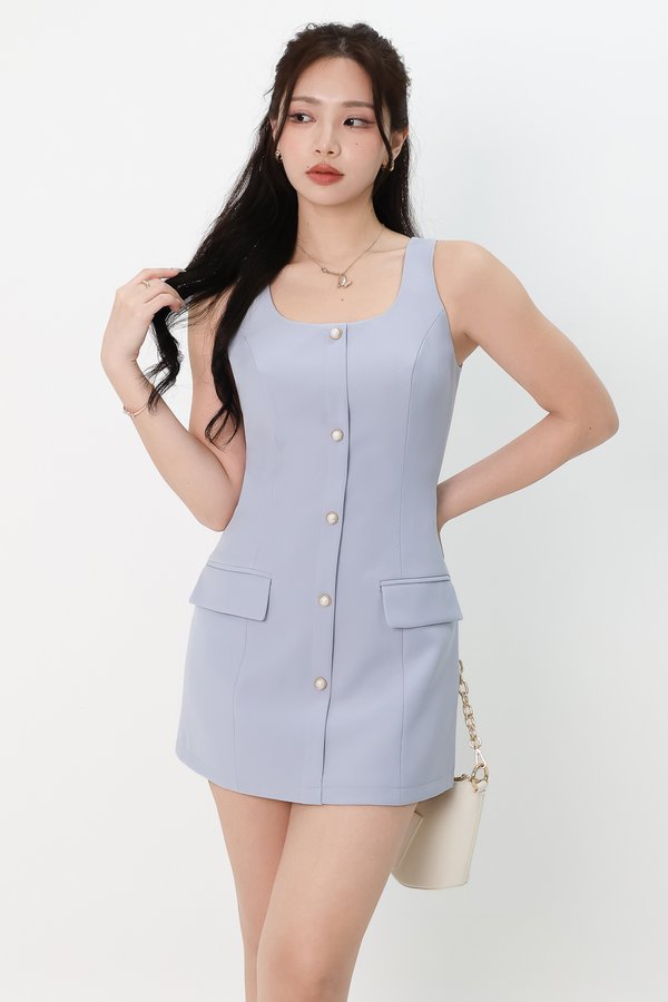 Pearie Pearl Romper Dress in Pastel Blue