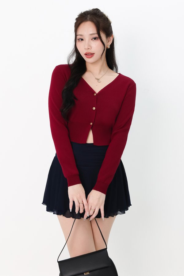 RESTOCKS | Brie Button Knit Cardigan in Dark Cool Red