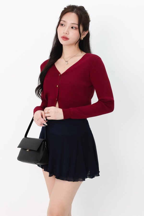 RESTOCKS | Brie Button Knit Cardigan in Dark Cool Red