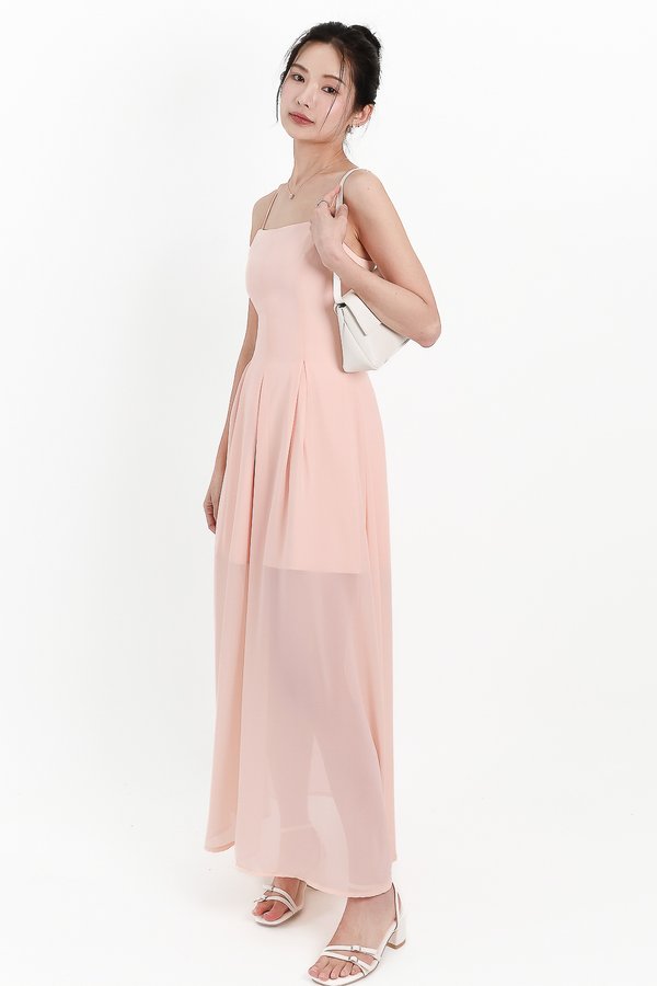 DEFECT | Caprina Chiffon Maxi Dress in Light Peach Pink in S