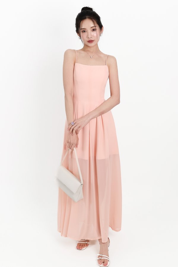 DEFECT | Caprina Chiffon Maxi Dress in Light Peach Pink in S