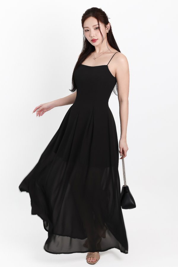 Caprina Chiffon Maxi Dress in Black