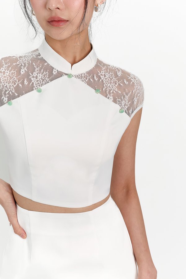 Lexi Lace Cheongsam Co-ord Top in White