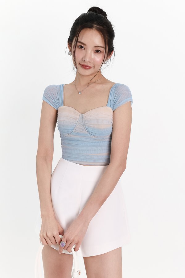 Gemma Gradient Mesh Bustier Top in Blue