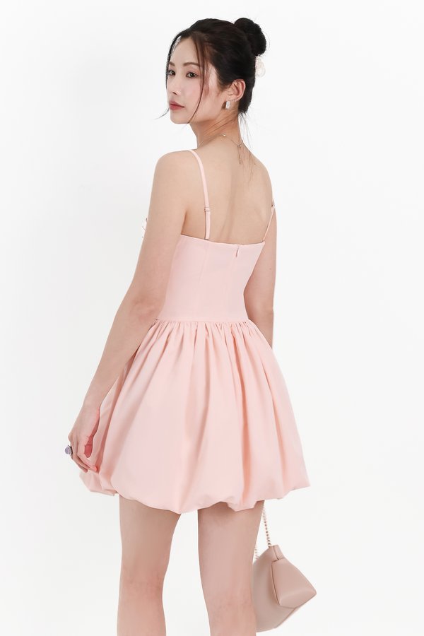 Bianca Bustier Bubble Hem Romper Dress in Light Pink