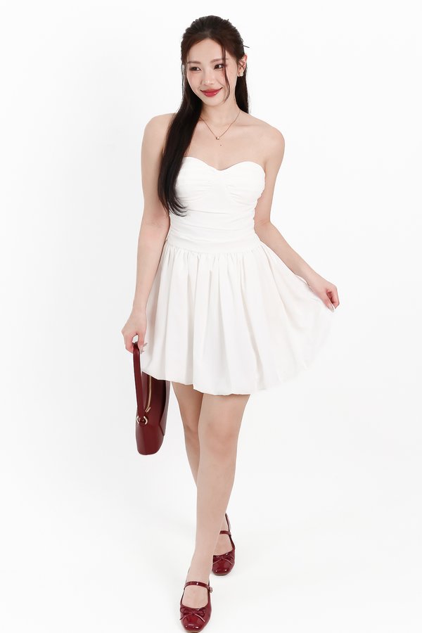 Bianca Bustier Bubble Hem Romper Dress in White