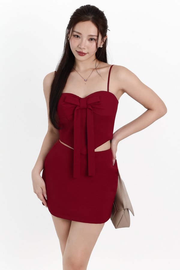 Caroline Co-ord Ribbon Set in Dark Red