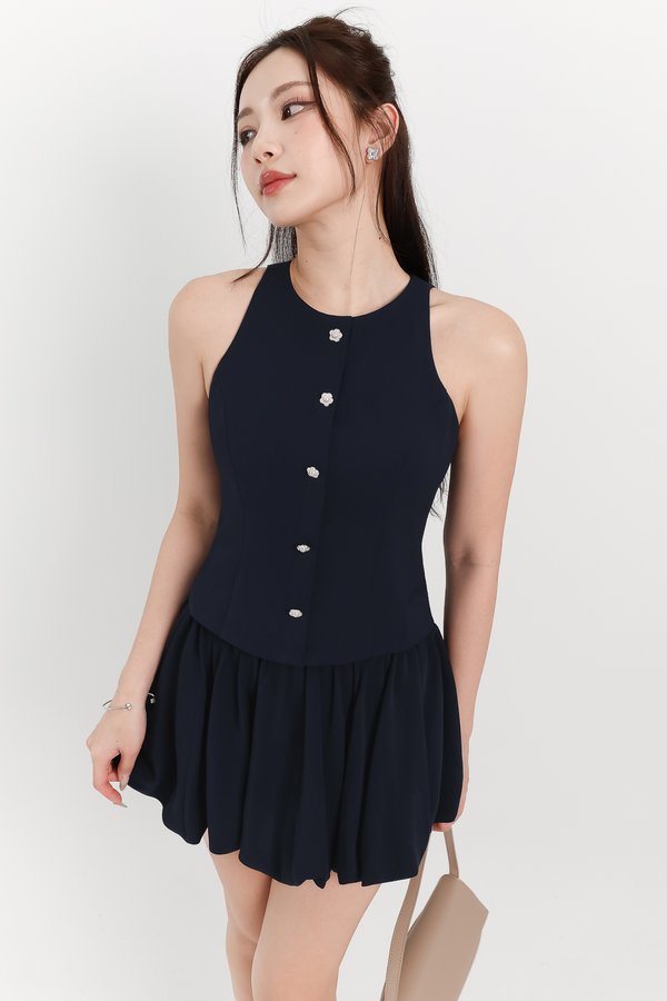 Clarie Co-ord Button Top in Midnight