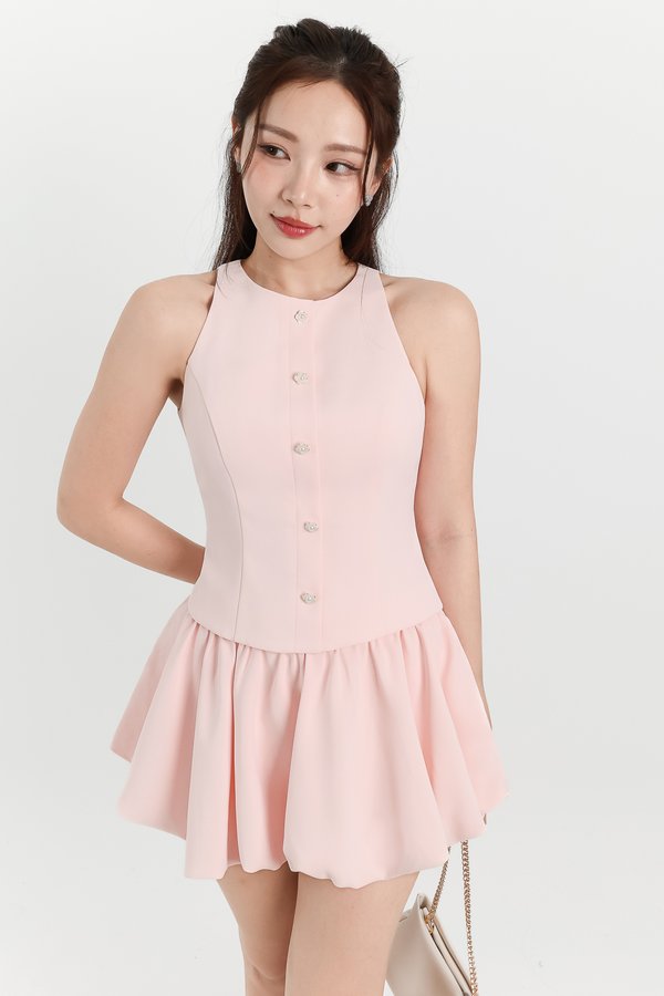 Clarie Co-ord Button Top in Pastel Pink