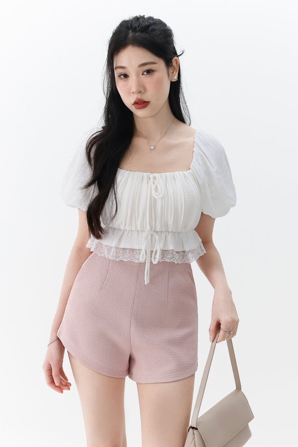 Patricia Pleated Sleeved Top in White