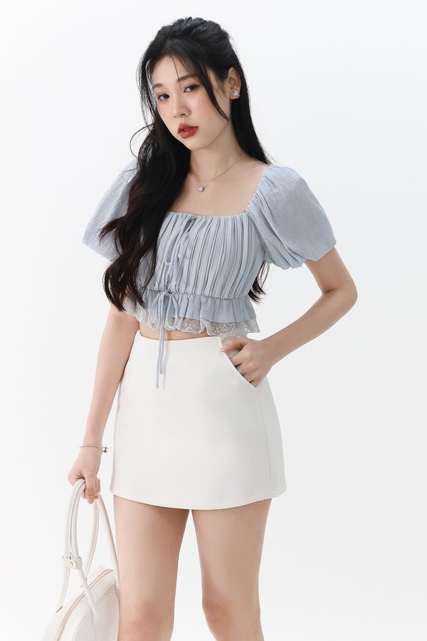 Patricia Pleated Sleeved Top in Pastel Blue