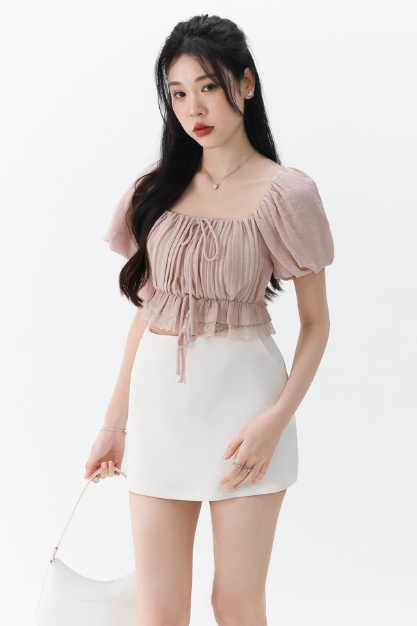 Patricia Pleated Sleeved Top in Nude Blush