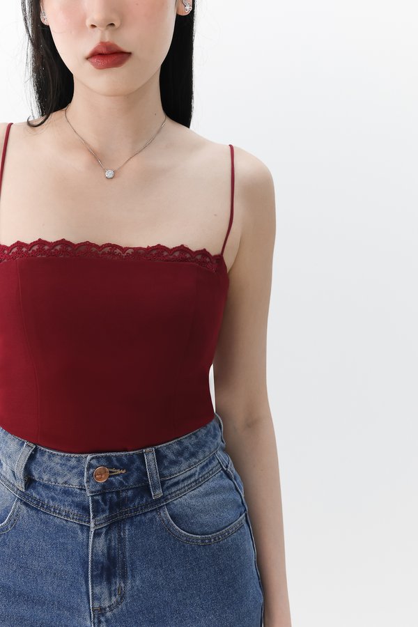 Lydia Lace Camisole Top in Dark Red