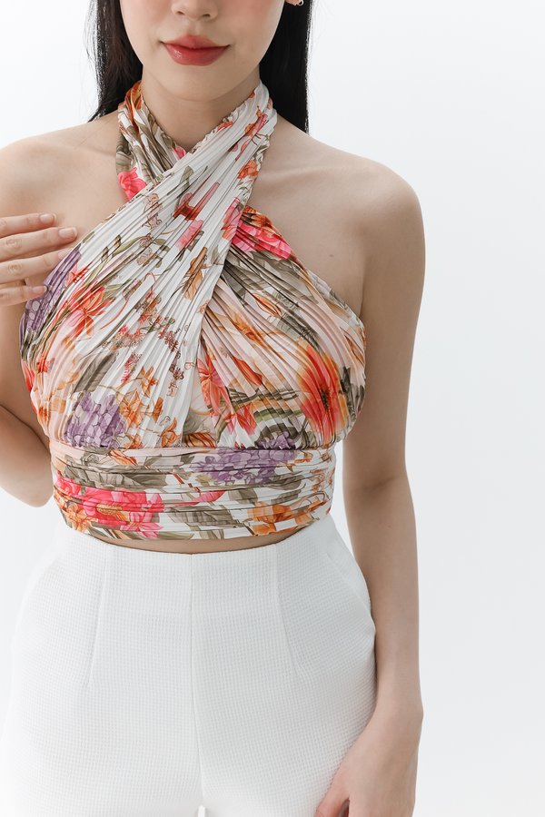 PREORDER | Prissia Pleated Halter Top in Multi Florals